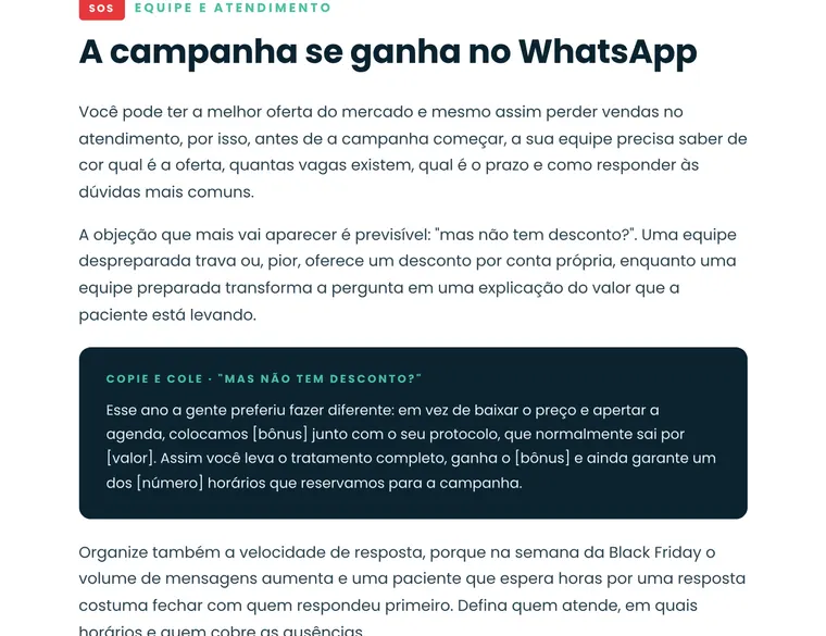 Página do manual: A campanha se ganha no WhatsApp, com mensagem de copiar e colar