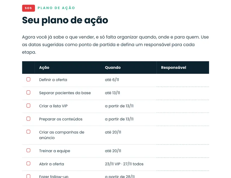 Página do manual: Seu plano de ação